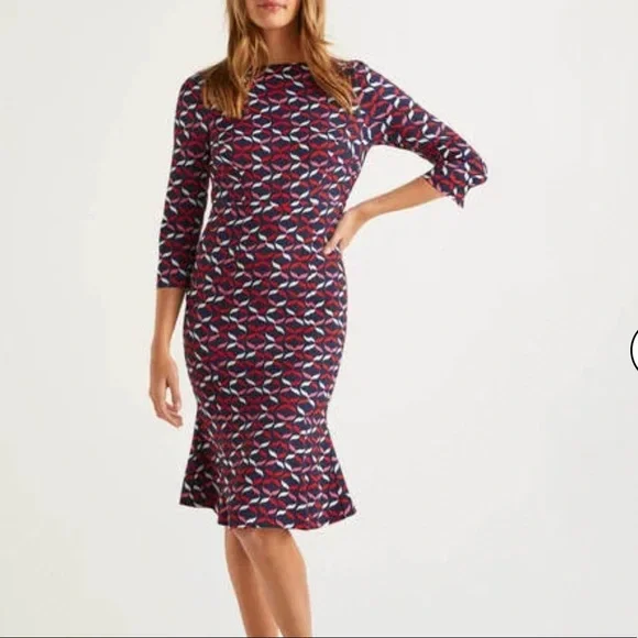 Boden Violette Dress Red Geometric Pattern Size 4 NWT - Picture 1 of 12
